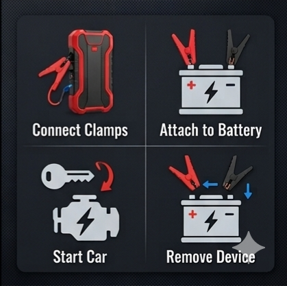Portable Car Jumpstarter - 4 in 1 Emergency Car Jump Starter & Safety Power Bank.